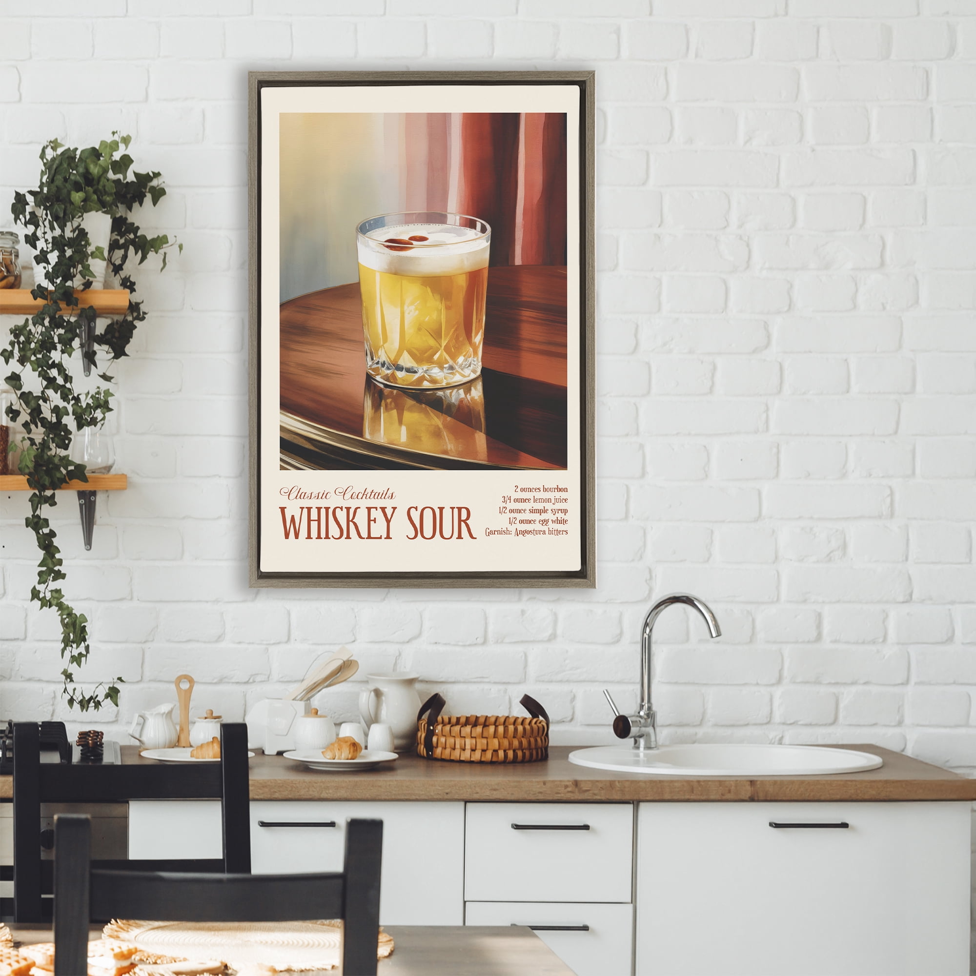 Stupell Industries Whiskey Sour on Table Brown Framed Floater Canvas Wall Art, design by Andreas Magnusson