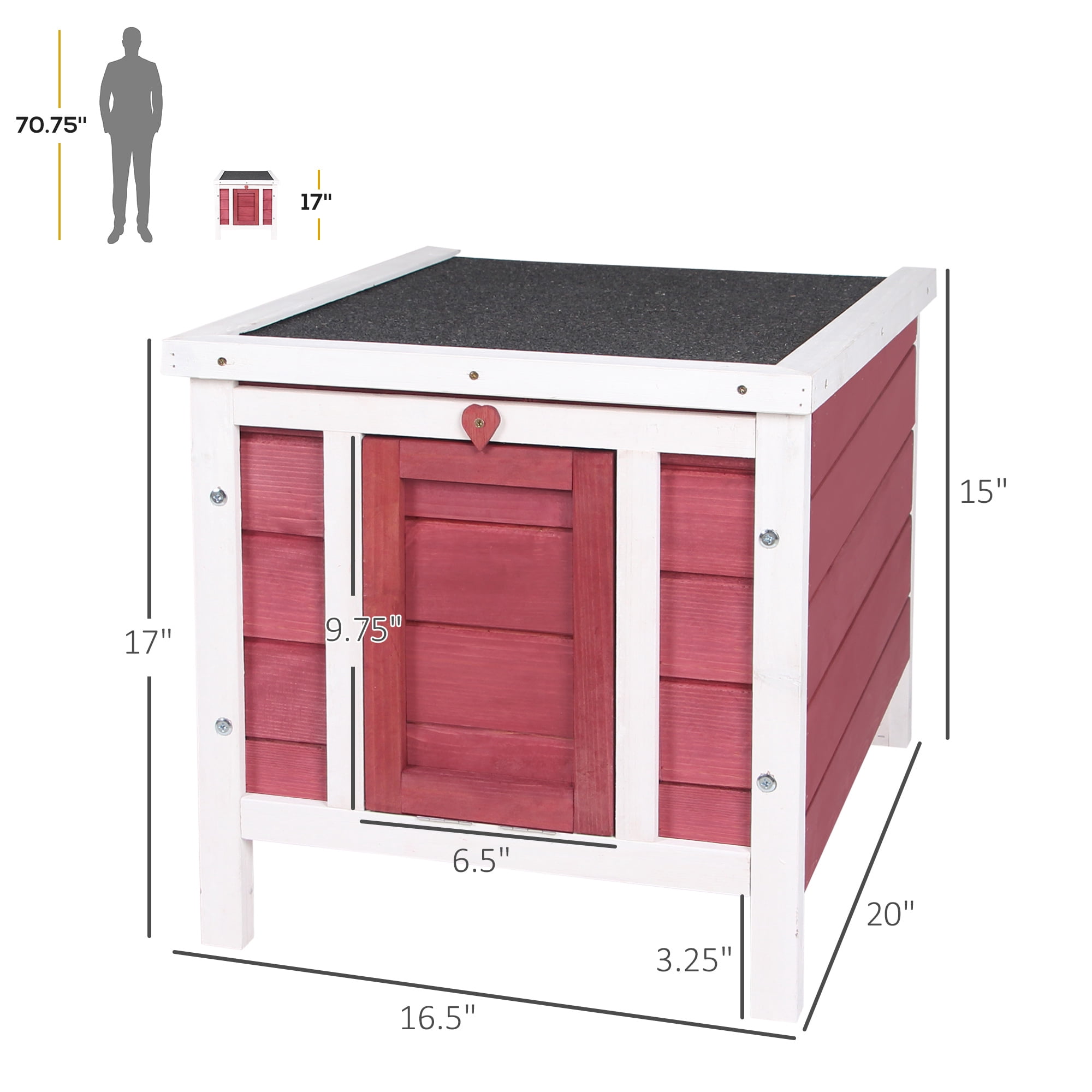 Small Wooden Rabbit Hutch Bunny Cage Guinea Pig Cage Duck House Dog House with Openable & Waterproof Roof, Red