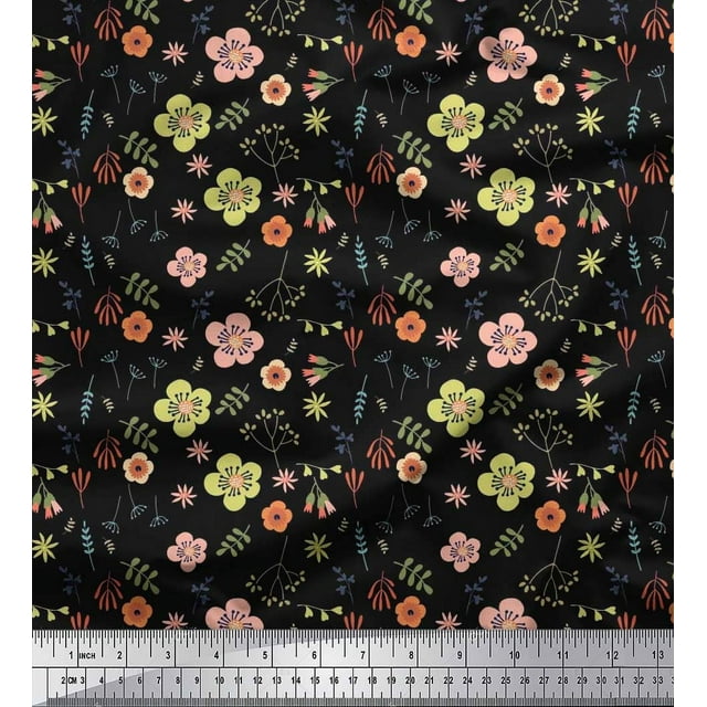 Soimoi Rayon Fabric Leaves & Floral Artistic Print Sewing Fabric Yard 56 Inch Wide