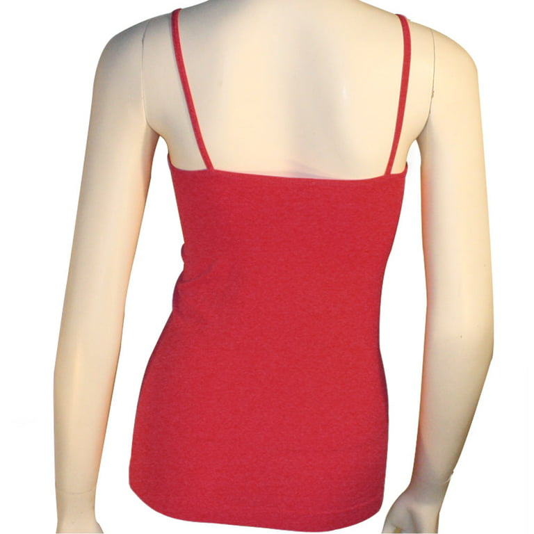 Women's Basic Stretch Camisole Tank Top Spaghetti Strap Long Plain Cami New  Red