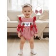 thumbnail image 4 of Miaouyo Infant Baby Girl Fall Romper 0 3 6 12 18 Months Bows Animal Rugby Embroidered Plaid Crew Neck Long Sleeve Romper and Bow Headband, 4 of 9