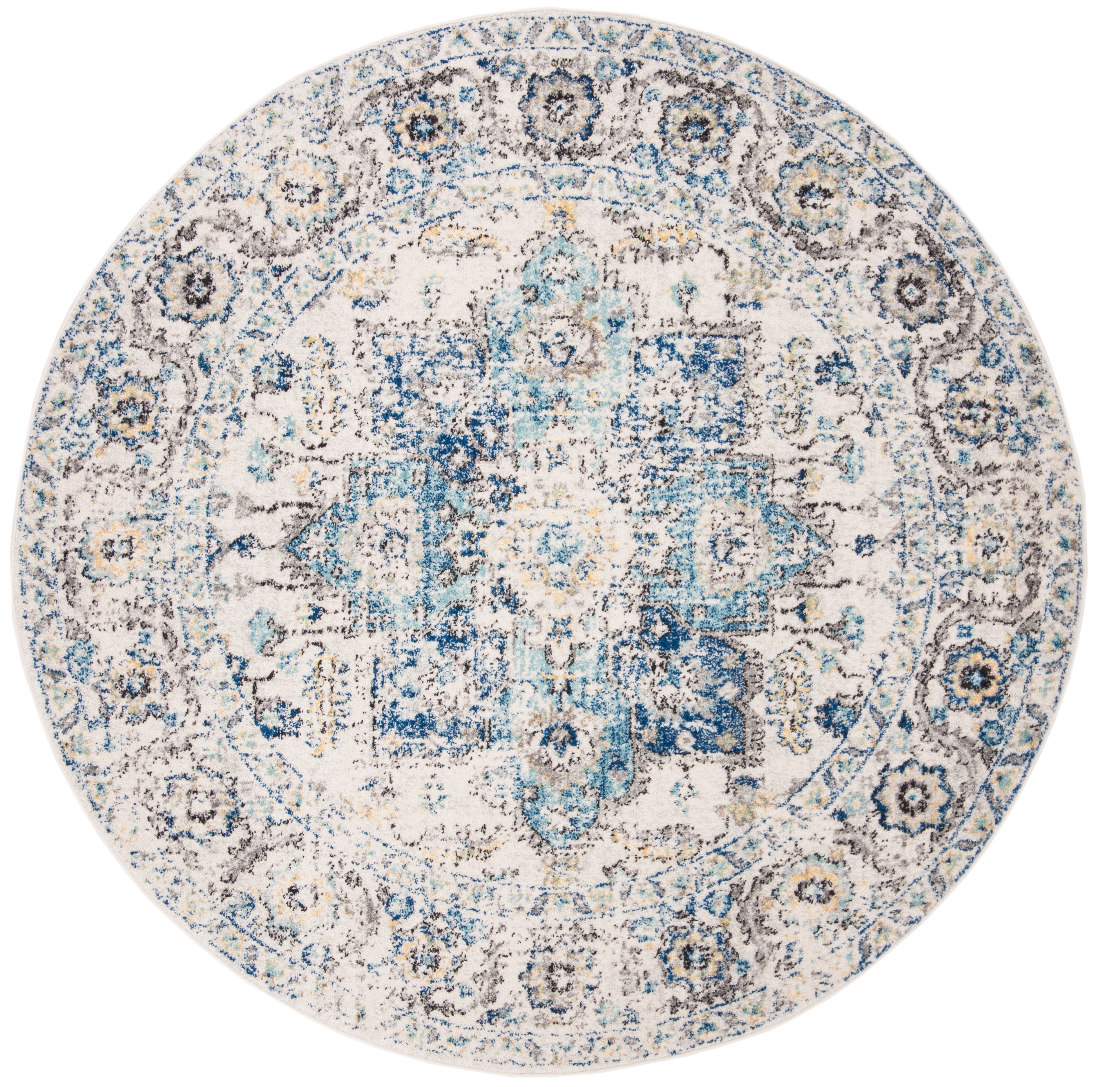 Safavieh Madison Rug Collection Power Loomed Off-White Oriental Area Rugs, 8' x 8' Round, Stain Resistant