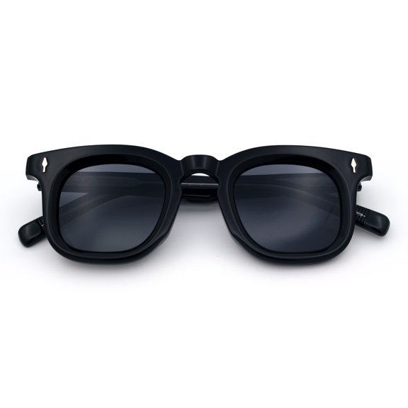 SA106 Retro TAC Polarized Thick Bevel Rectangle Horn Rim Hipster UV400 Sunglasses / All Black