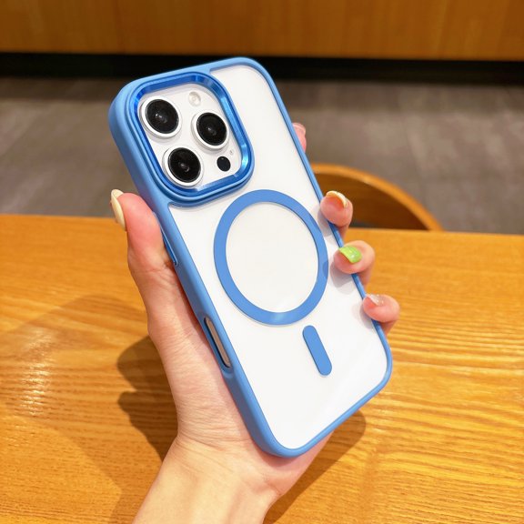 for iPhone 16 Plus Case, Compatible with Magsafe, Luxury Anti-Scratch Phone Case Magnetic Clear, Thin Slim Hard Shell Plastic & Shockproof Silicone Bumper for iPhone 16 Plus, Skyblue