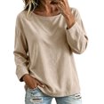 thumbnail image 6 of IUYRTFE Women's Cotton Linen Long Sleeve T-Shirt Round Neck Loose Fit Casual Summer Beach Top, 6 of 9
