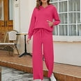 thumbnail image 4 of Women Two Piece Outfits Fall Fashion Knit Pullover Sweater Set Casual Long Sleeve Top Wide Leg Pants 2 Piece Lounge Set, 4 of 7