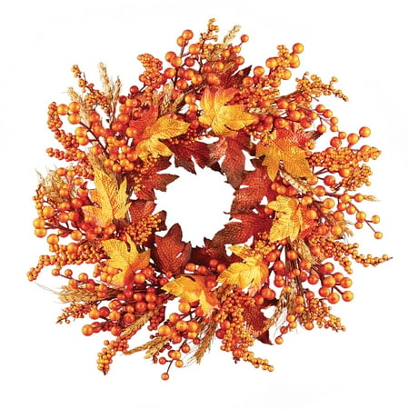 Country Style Christmas Wreaths Seasonal Orange Berry and Fall Leaves Wreath to Instantly Add Seasonal Style to Any Room ()