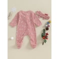 thumbnail image 4 of Bslissey 3M 6M 12M Infant Baby Girls Christmas Footies Rompers Tree Print Long Sleeve Patchwork Ruffled Zipper Jumpsuit with Headband Newborn Casual Outfits, 4 of 9