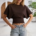 thumbnail image 5 of Yopmin Cinched Waist Shirt Crewneck Tighten Waist Crop Top Casual Loose Summer Tee for Daily Wear, 5 of 7