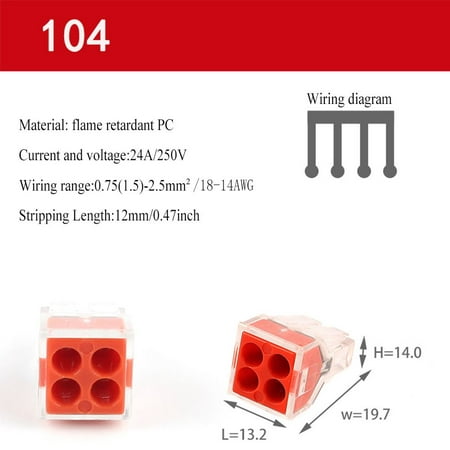 

10Pcs Durable For Junction Box Conductors Compact 102/104/106/108 Cable Conector Fast Wiring Push-in Terminal Block Wire Connectors 104