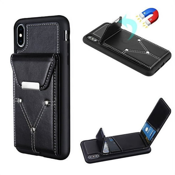 Apple iPhone XS Max (6.5") Phone Case with 4 Card Holder Slots Premium TPU Leather Wallet Flip Book Pouch Folio Stand Shockproof Drop Resistant Case with Magnetic buckle BLACK Cover for iPhone XS Max