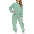thumbnail image 4 of Eltusu Girls Outfit Sets, Elastic Bottom Long Sleeve Zipper Sweatshirts&Sweatpants Sets Green Size 13-14 T, 4 of 7