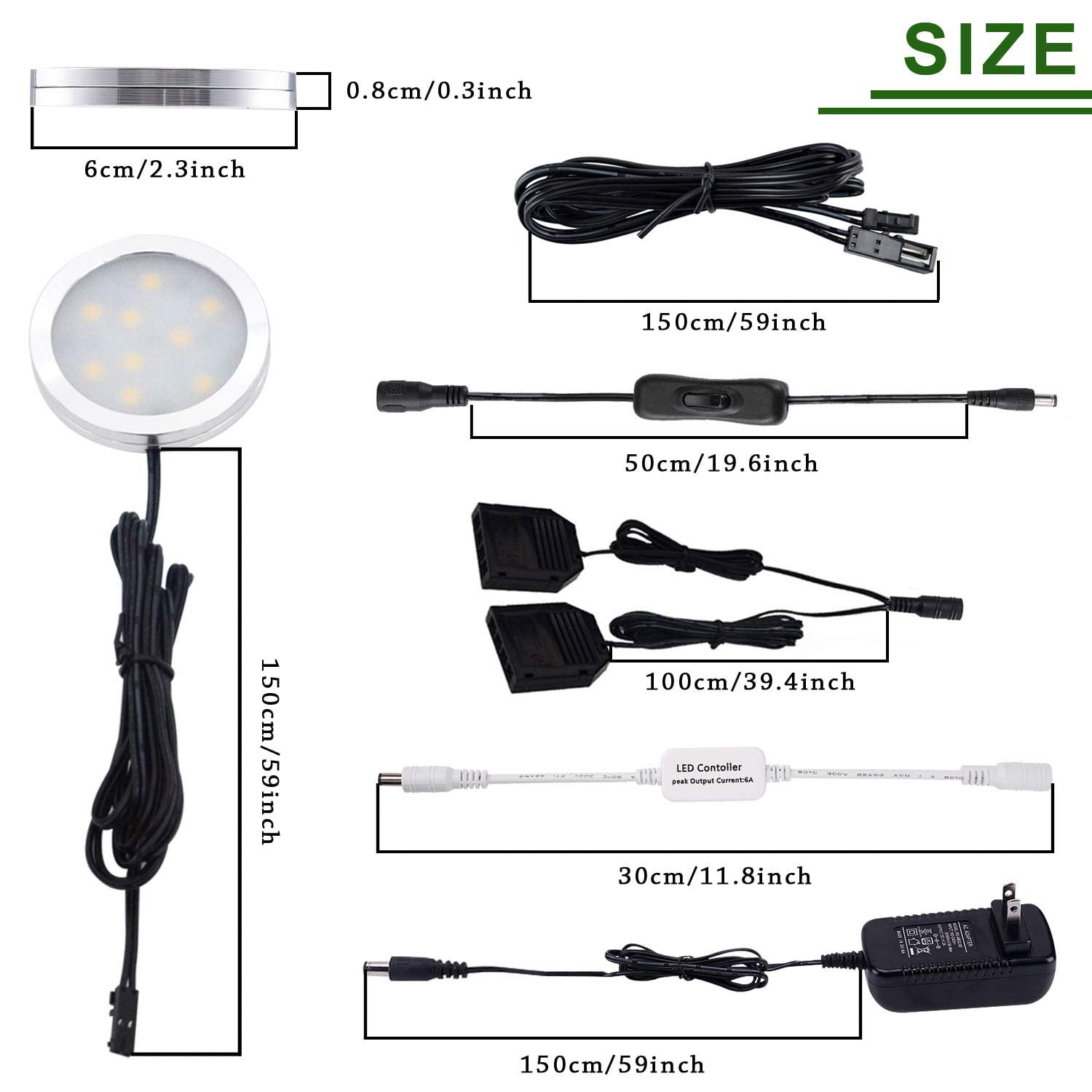 AIBOO LED Under Cabinet Puck Lights, 8 Pack Dimmable 12V with RF Remote, Warm White