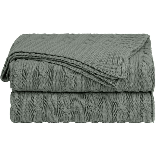 Suave 100% Algodón Punto Manta para Sofá y Diván Ligero Cable Tejida Cobija Casa Decorativo Cobija Gris 50 x 60
