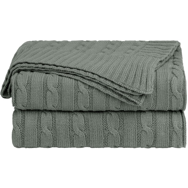 Suave 100% Algodón Punto Manta para Sofá y Diván Ligero Cable Tejida Cobija Casa Decorativo Cobija Gris 50 x 60