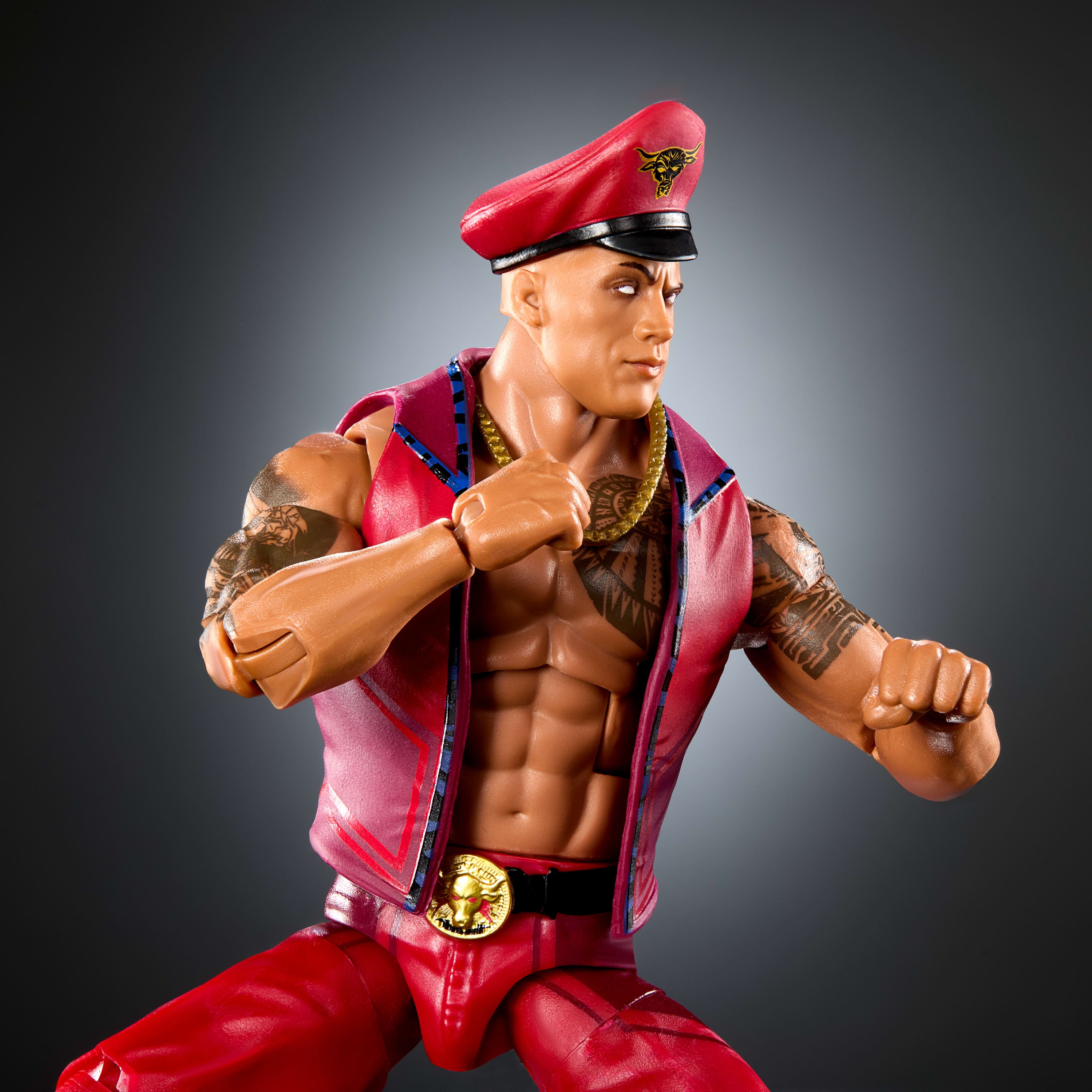 WWE x Street Fighter The Rock Final Boss Action Figure & Accessories, 6-inch Collectible M. Bison Mashup Set