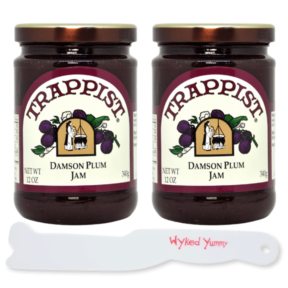 Trappist Damson Plum Jam 12oz (Pack of 2) with Wyked Yummy Jar Scraper