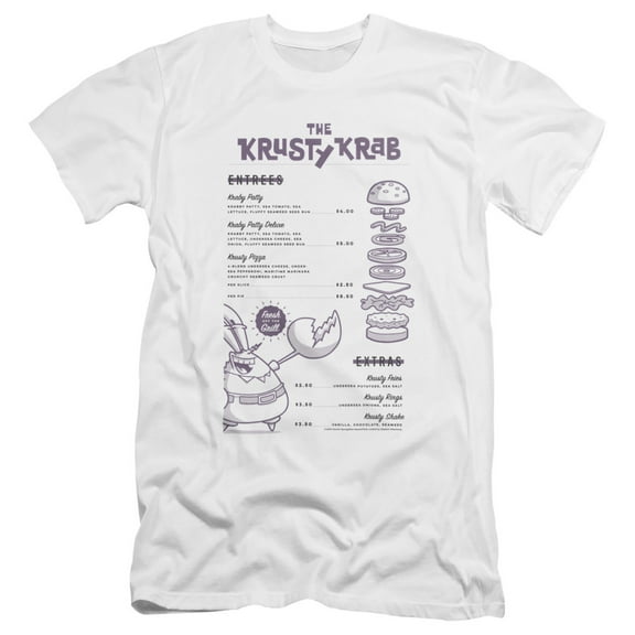 SpongeBob SquarePants Krusty Krab Menu Unisex Adult Canvas Brand T Shirt, White, 2X-Large