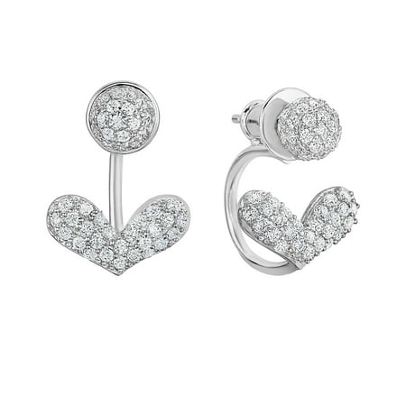 Tilo Jewelry Solid 925 Sterling Silver Pave Heart CZ Ear Jacket Stud Earrings | Everyday Earrings for Women & Unisex Tilo Jewelry Solid 925 Sterling Silver Pave Heart CZ Ear Jacket Stud Earrings | Everyday Earrings for Women & Unisex