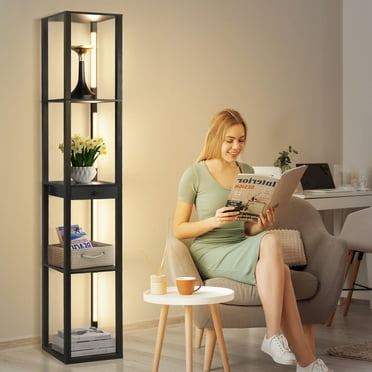 OUTON LED Floor Lamp with Shelves,  Corner Standing Shelf with Drawer, Rotatable Adjustable Side-Lit  with Remote & APP Control for Living Room, Bedroom
