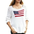 thumbnail image 2 of Elippeo Women's Spring Autumn Knit Sweater Long Sleeve Crewneck Flag Print Loose Fitting Knitwear, 2 of 8