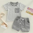 thumbnail image 1 of Conjunto De Trajes De Ropa De Verano Ropa de manga corta para bebé, trajes, camiseta a rayas encantadora y pantalones cortos (gris 2T) Cgtredaw Para estrenar, 1 of 1