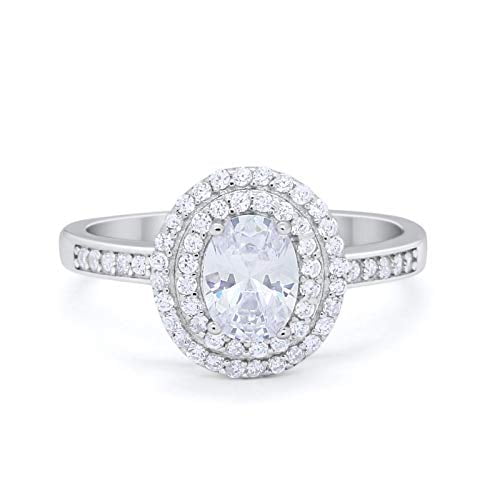 Halo Art Deco Wedding Oval Ring CZ 925 Sterling Silver Size 5