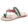 thumbnail image 4 of Women’s Toe Ring Flat Slide Sandals Floral Rhinestone Slip On Open Toe Thong Flip Flops Casual Summer Beach Slippers Green Size 9, 4 of 5