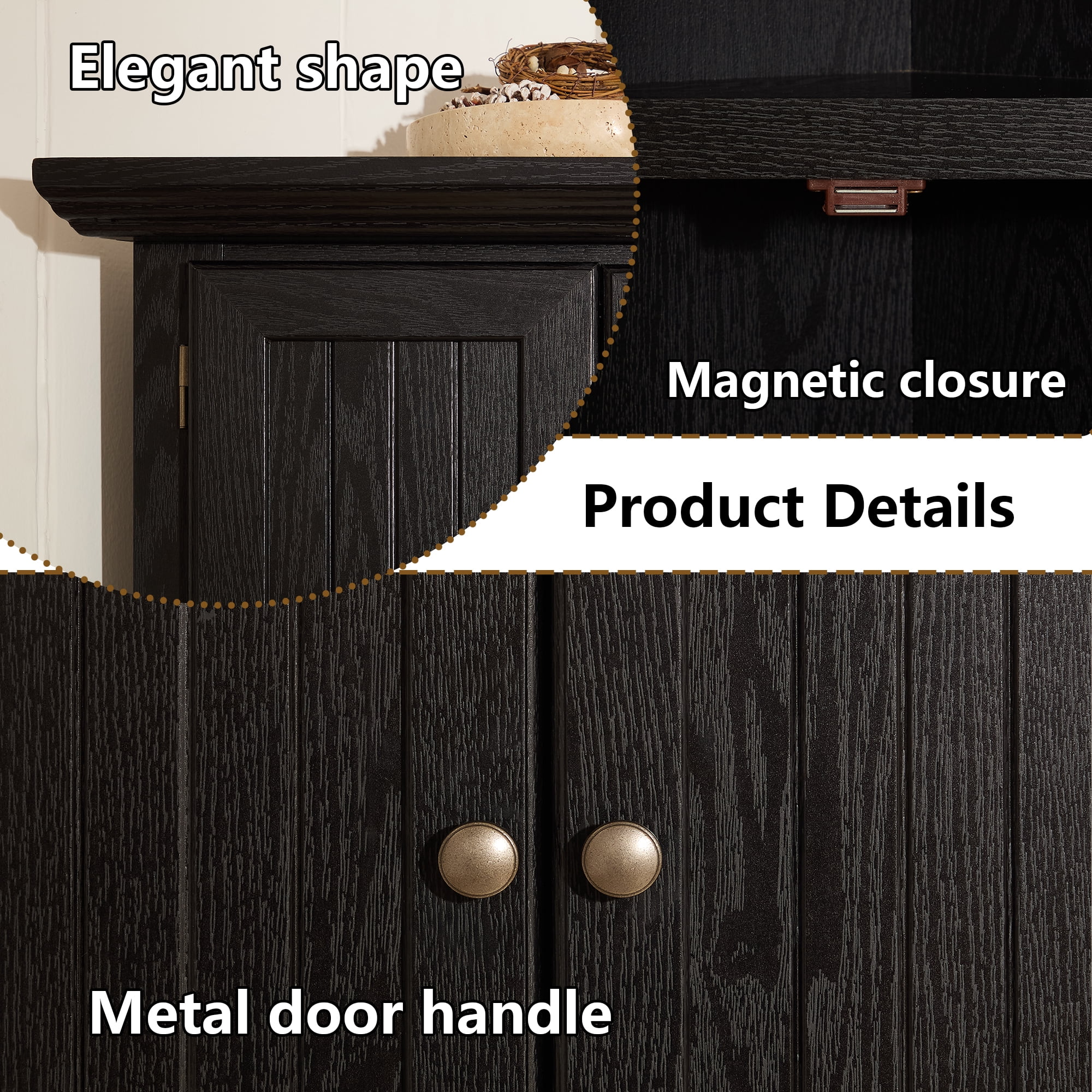 MDQMD Black Corner Storage Cabinet with Doors,72'' Tall Pantry Cabinet for kitchen,Space Saver Bathroom Cabinet for Hallway,Living Room