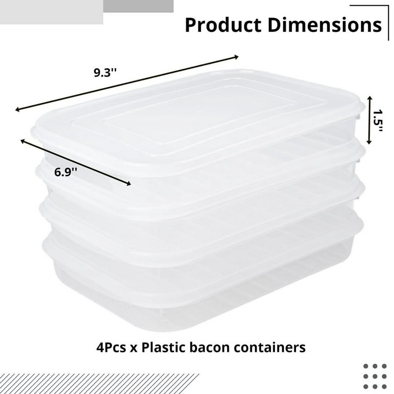 Peaoy 4pcs Bacon Keepers, Plastic Meat Holders with Lid, Stackable Cheese Storage Containers with Lid for Refrigerator, Refrigerator Storage Boxes for Bacon