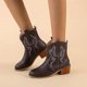 thumbnail image 3 of Botas de vaquero de corte bajo para mujer, zapatos casuales de tacón medio ancho y ancho, botines de vaquero, 3 of 4