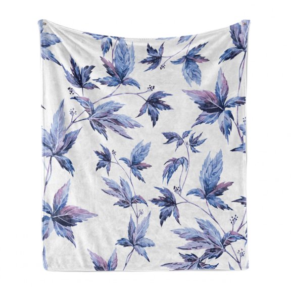 Indigo Soft Flannel Fleece Throw Blanket, Abstract Grunge Watercolored Hand Drawn Image Shadow Tree Leaves, Cozy Plush for Indoor and Outdoor Use, 50" x 60", Dark Blue Purple, by Ambesonne