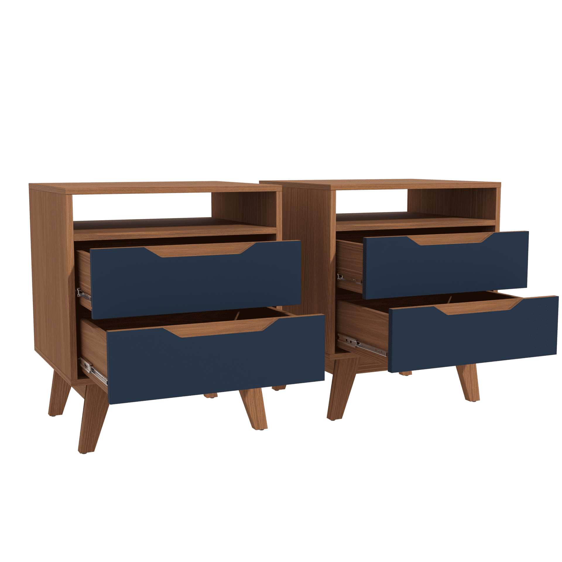 Kappesberg Paris 2-Piece Nightstand Set with 2 Drawers Open Shelf and Built-in Handles Gloden Oak/Blue – Modern Bedroom Storage