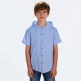 thumbnail image 6 of Glisme Boys Hooded Short Sleeve Linen Cardigan Tops Casual Summer Breathable Beach Open Front Shirt Light Blue Tee Size 13-14 Years, 6 of 9