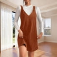 thumbnail image 3 of Misright Women V Neck Corduroy Overall Dress Fall Mini Pinafore Jumper Dress, 3 of 8