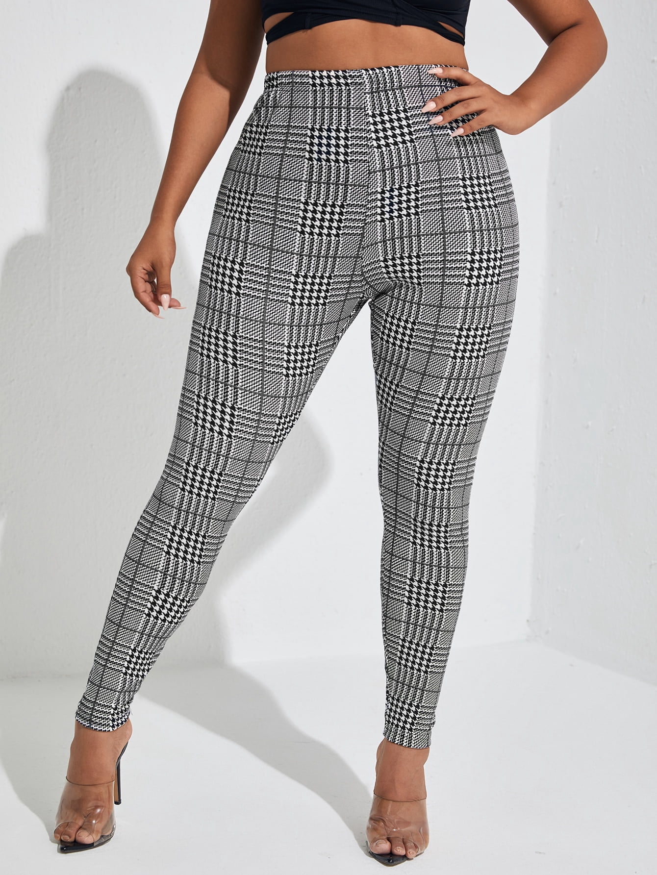 Plaid Print Leggings Casual 3XL(18 