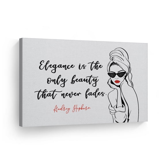 Smile Art Design Elegance is the Only Beauty That Never Fades Quote by Audrey Hepburn Glam Fashion Canvas Wall Art Print Office Bathroom Women Dorm Bedroom Living Room Wall Decor Ready to Hang 24x36