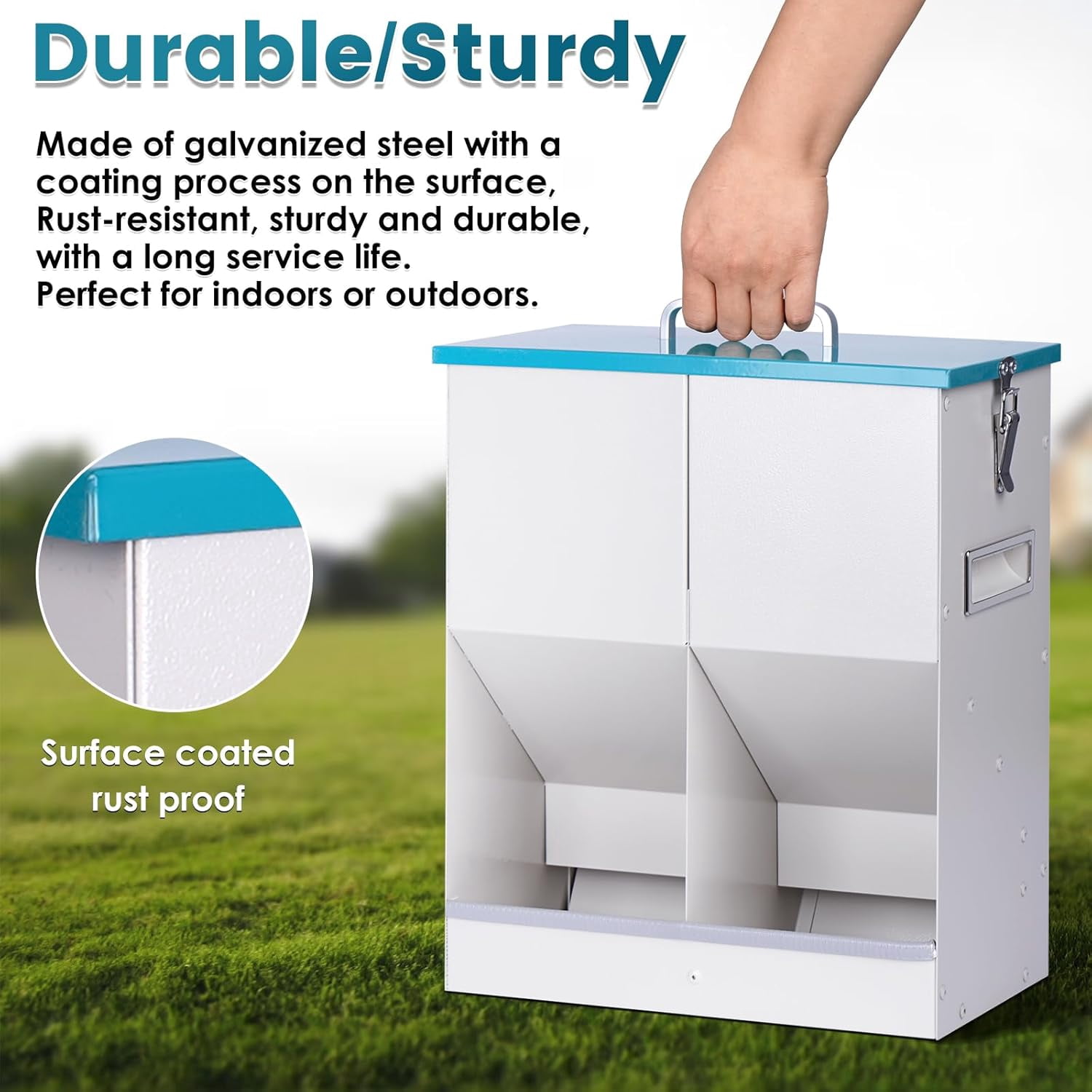 Automatic Cat Feeder for 2 Cat, 42cups/10L Automatic Pet Feeder for Dogs and Cats, Multiple Cats Feeder Outdoor Large Capacity Galvanized Steel Gravity Pet Dog Dry Food Dispenser (10L)