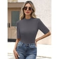 thumbnail image 6 of ANRABESS Mock Neck Tops for Women Ribbed Knit Half Sleeve Fitted Tee, Soft Stretch Dressy Casual Shirt, 6 of 10