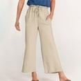 thumbnail image 7 of Linen Pants Women Sevevn Women's Linen Blend Wide Leg Pants Elastic High Waist Drawstring Casual Trousers with Pockets Beige XL, 7 of 7