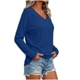 thumbnail image 5 of Vivianyo HD Women's Basic V Neck Solid Long Sleeve Tees, Fall Winter Soft Everyday Casual Pullover Top for Women, Women's Blue, Sizes S-2XL, 5 of 7