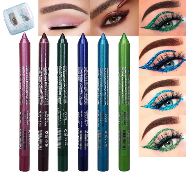 Juego de 6 uds de lápices delineadores de ojos con purpurina, delineador de ojos en Gel colorido, lápiz de sombra de ojos ahumado para mujer, resistente al agua sin manchas