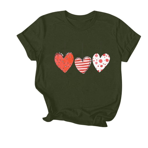 Plus Size Tops for Women under $5 Valentine's Day Round Neck Short Sleeved Printed Top Army Green 2XL