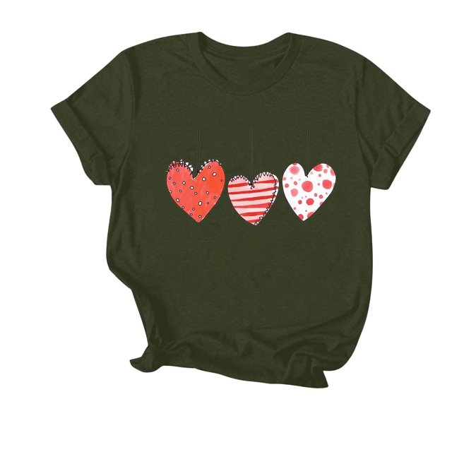 Soki T-Shirt Graphique Cœur d'Amour pour Femmes, Col Rond, Manches Courtes