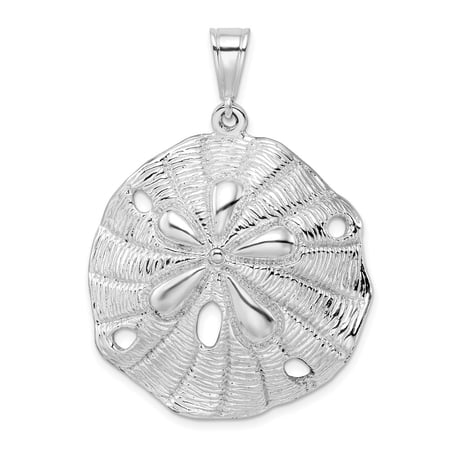 Diamond2Deal 925 Sterling Silver Rhodium-Plated Beveled Sand Dollar Pendant for Women (L- 1.75 in)