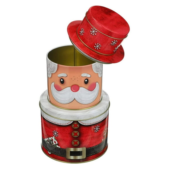 Timagebreze Christmas Candy Box Gift Cookie Tins 3 Layers Tinplate Cookie Tins with Lid Santa Pattern Round Nesting Boxes for Party