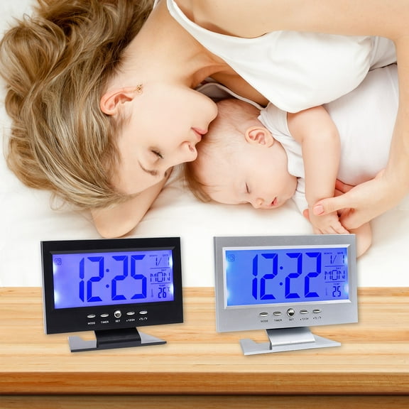 Gmluru Small Clocks For Bedroom Hot Selling Large Screen Electronic Alarm Clock Intelligent Voice Control Night Light Date Alarm Clock