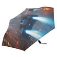 thumbnail image 4 of Spaceships Flying over City Compact Sun Umbrella Windproof Travel Umbrellas for Rain Strong Portable UV Protection, 4 of 8