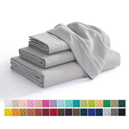 Elegant Comfort 4-Piece Microfiber Bed Sheet Set  Soft & Breathable  Wrinkle & Fade Resistant  Deep Pocket  Queen  Silver