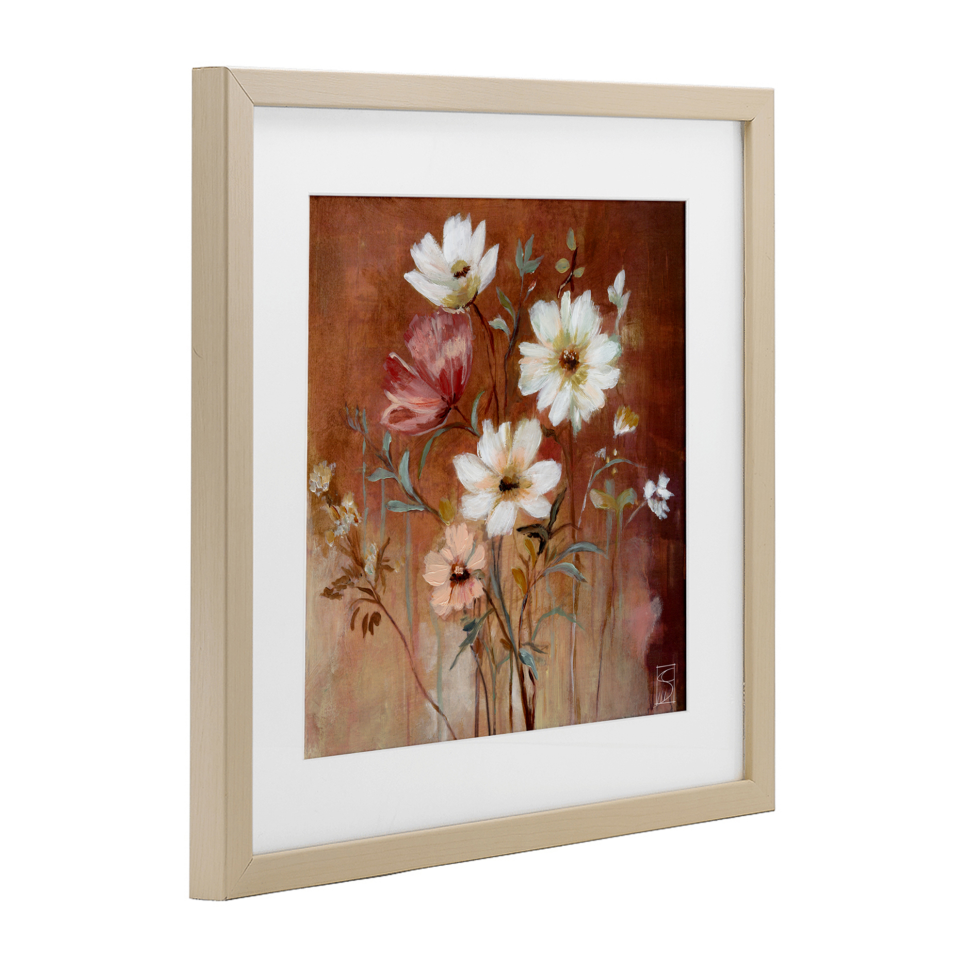 Mocha Flowers Collection Birch Framed Print Under Glass, design by Sara Culpepper